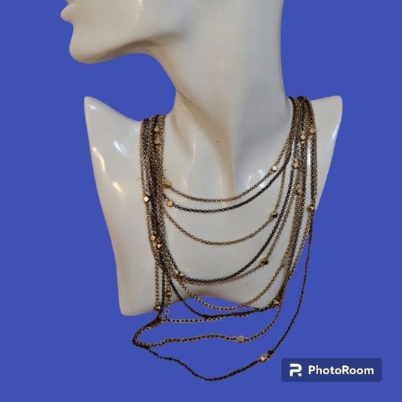 VTG Long Two-tone Layered Baddie Chain Necklace - Picture 1 of 7